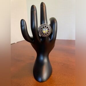 Paparazzi Ring. Iridescent With Silver Tone Design. Silver Tone Stretchable Band